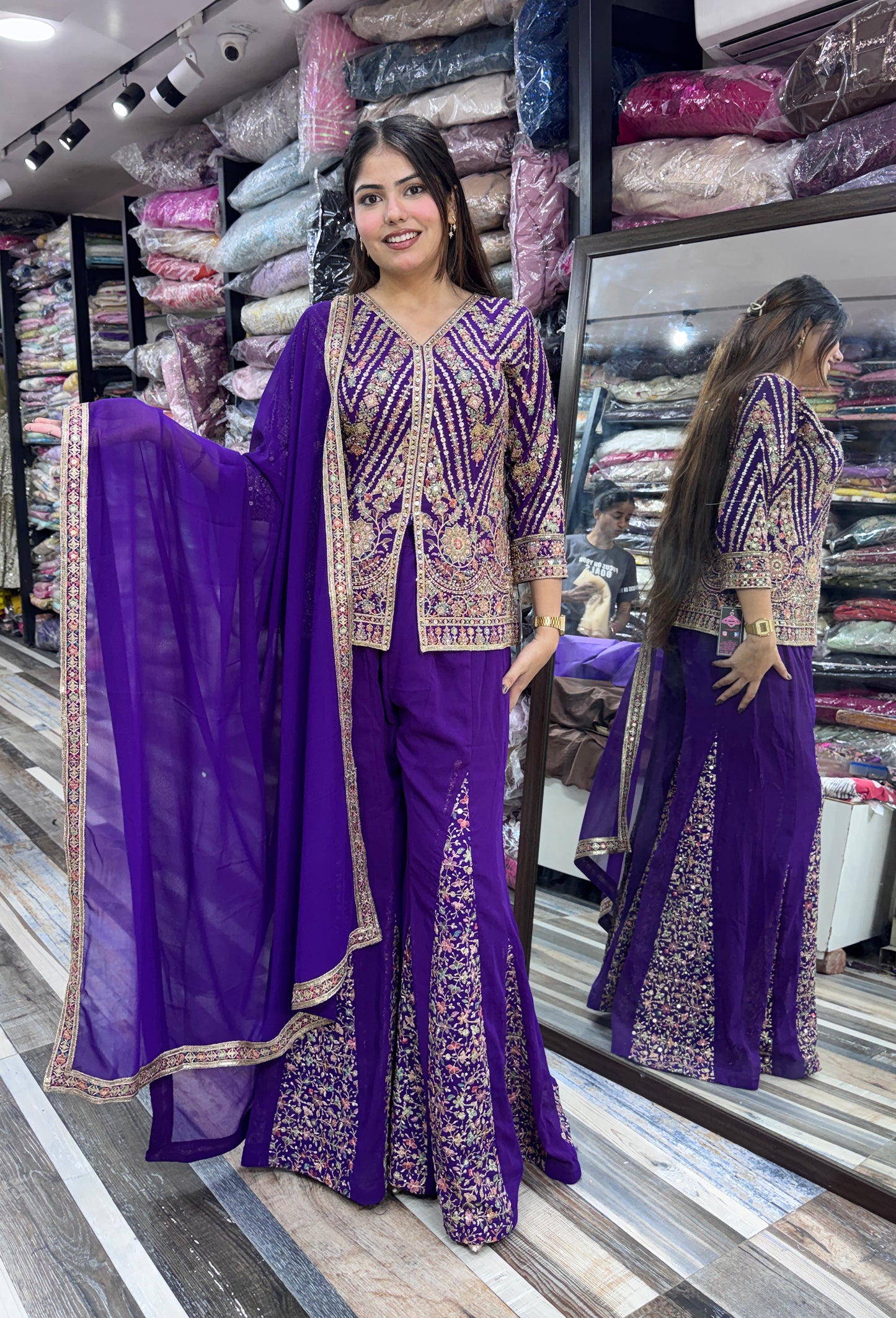 Elegant Cord-Set Sharara Suit with Georgette Dupatta