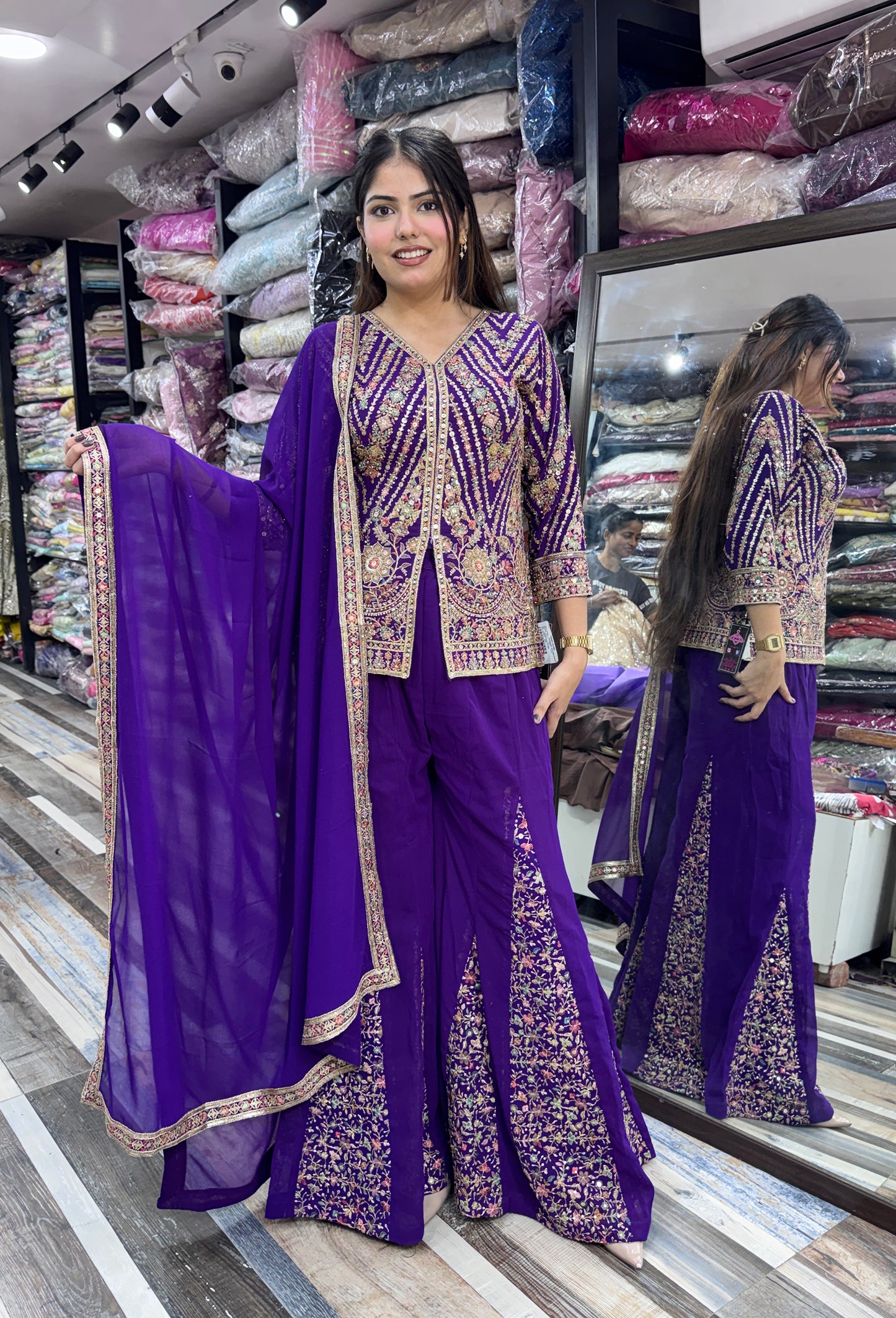 Elegant Cord-Set Sharara Suit with Georgette Dupatta