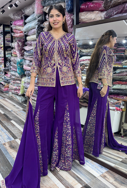 Elegant Cord-Set Sharara Suit with Georgette Dupatta