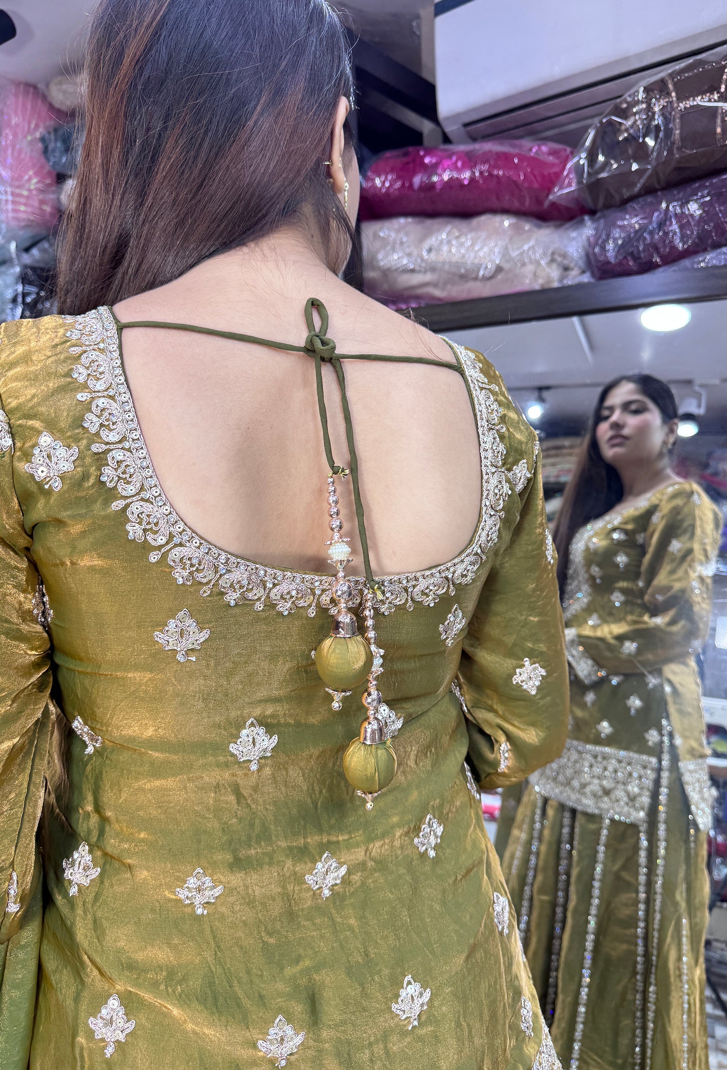 Pure Shimmer Tissue Heavy Embroidered Sharara Suit