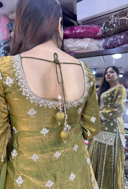 Pure Shimmer Tissue Heavy Embroidered Sharara Suit