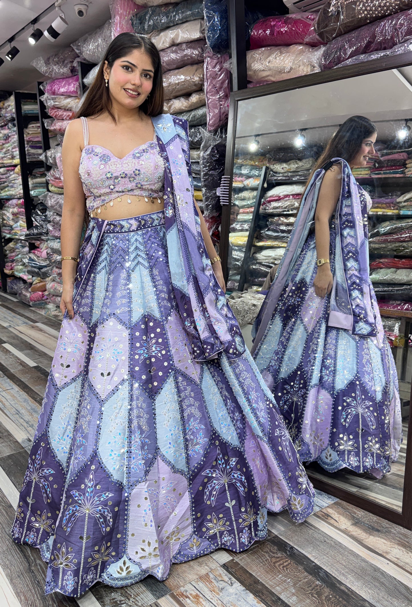 Multi-Embroidered Silk Lehenga with Digital Printed Dupatta