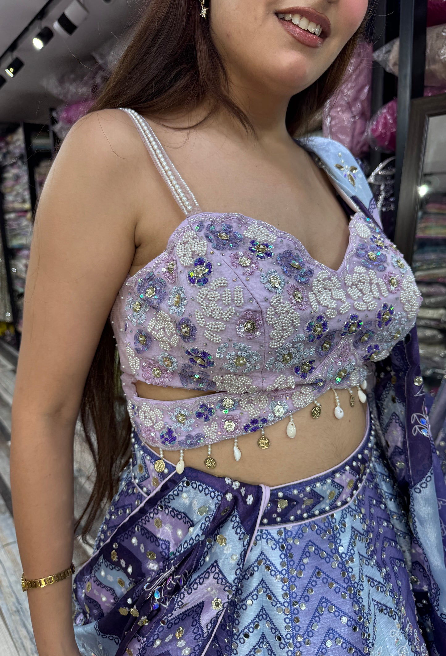 Multi-Embroidered Silk Lehenga with Digital Printed Dupatta