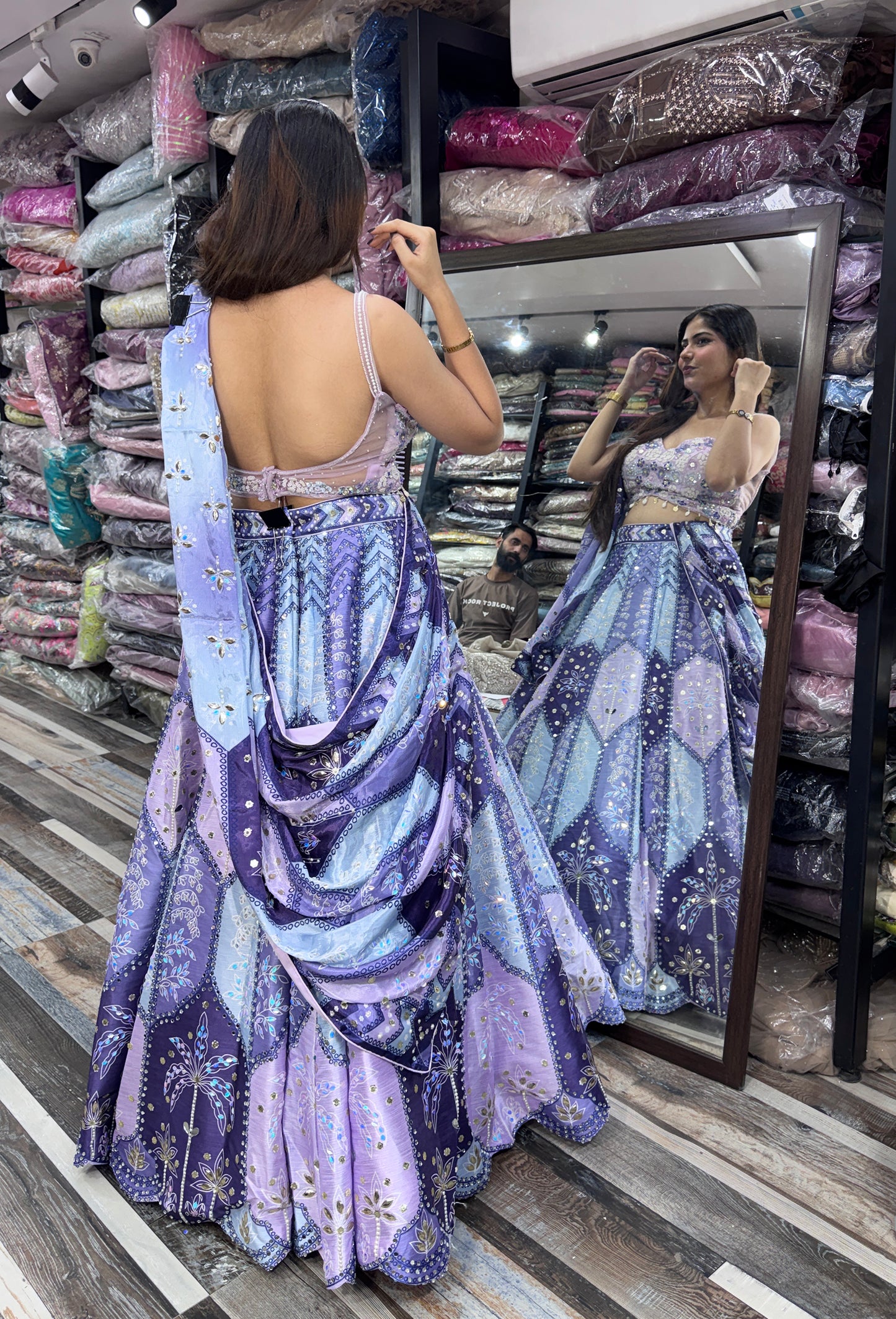 Multi-Embroidered Silk Lehenga with Digital Printed Dupatta