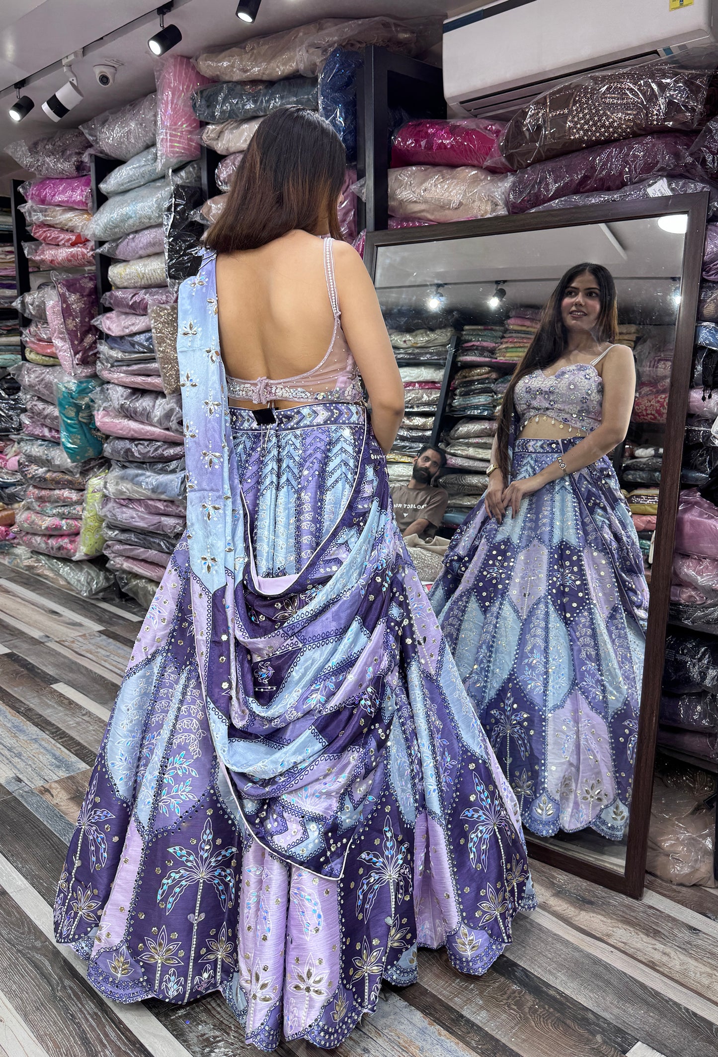 Multi-Embroidered Silk Lehenga with Digital Printed Dupatta