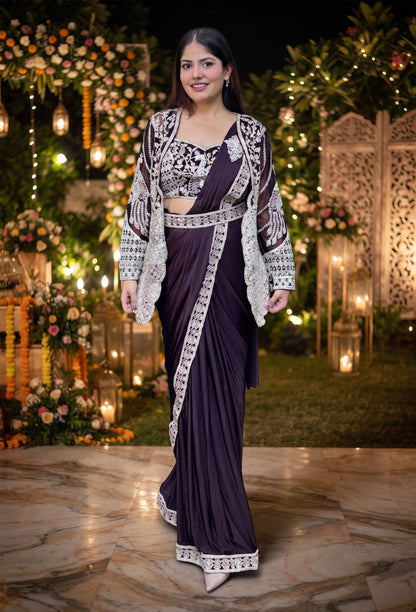 Ready-to-Wear Imported Lycra Drape Saree with Embroidered Jacket