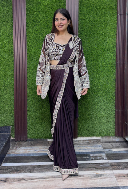 Ready-to-Wear Imported Lycra Drape Saree with Embroidered Jacket
