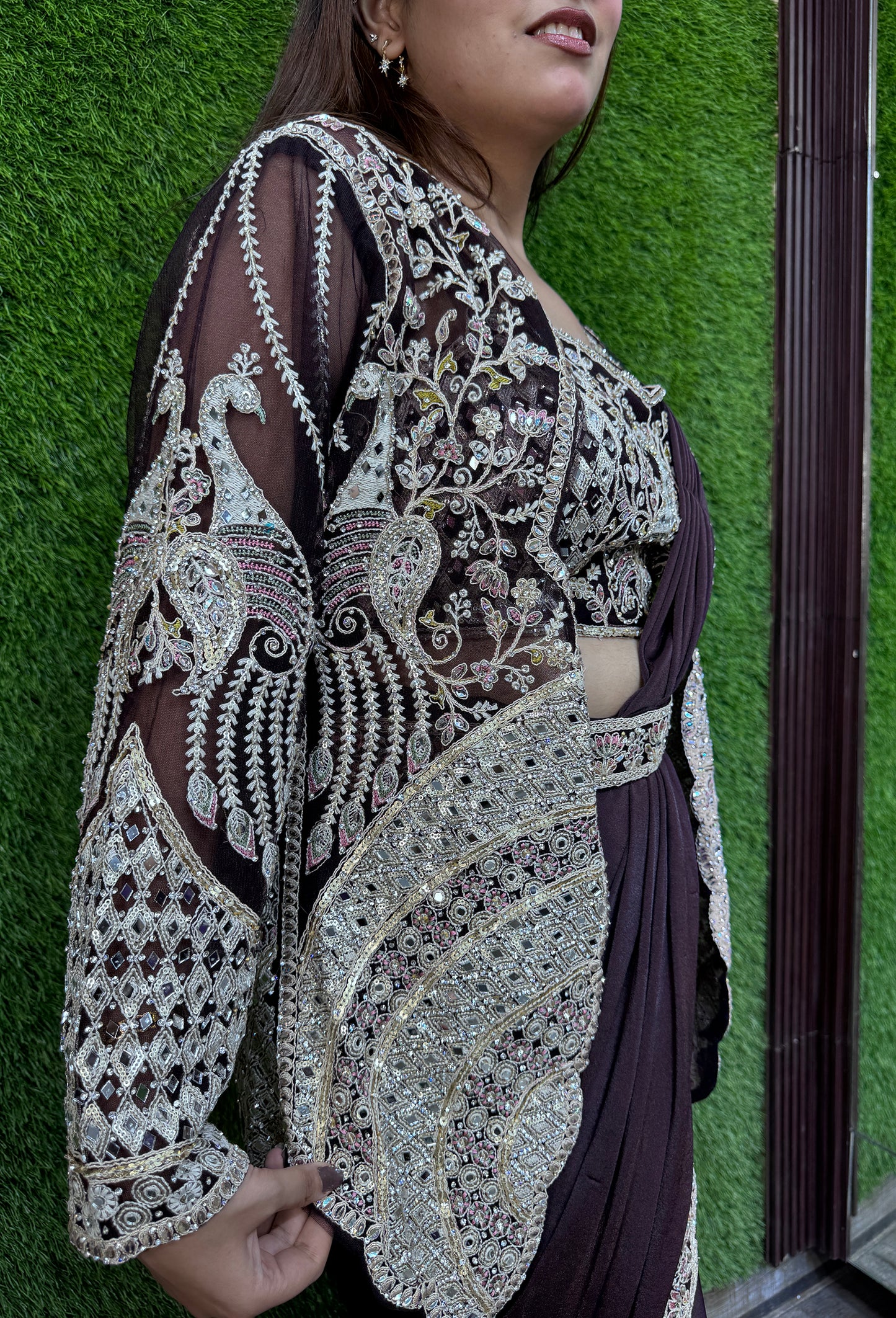 Ready-to-Wear Imported Lycra Drape Saree with Embroidered Jacket