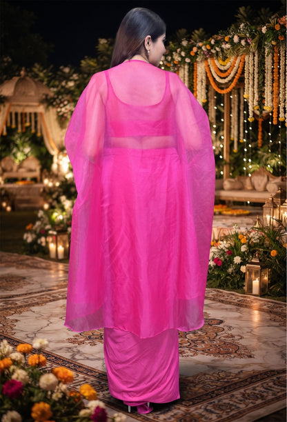 Designer Indo-Western 3-Piece Dress with Embroidered Cape Shrug