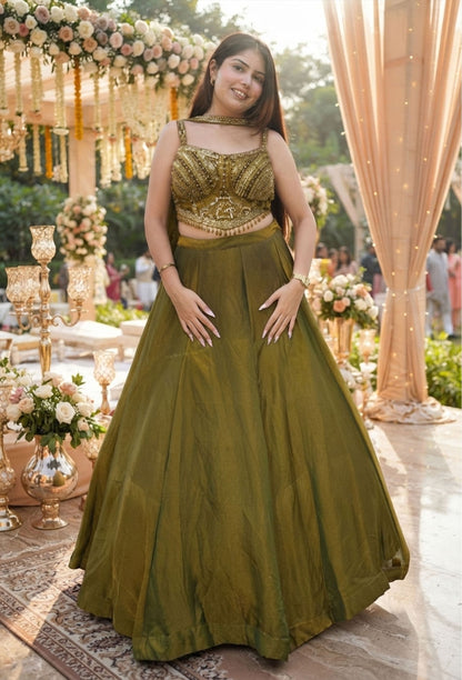 Shimmer Georgette Corset Lehenga Choli with Handwork Choker Dupatta