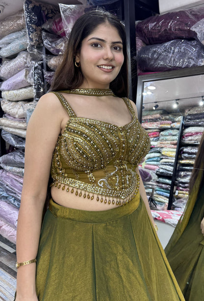 Shimmer Georgette Corset Lehenga Choli with Handwork Choker Dupatta