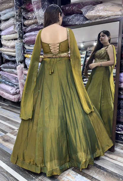 Shimmer Georgette Corset Lehenga Choli with Handwork Choker Dupatta