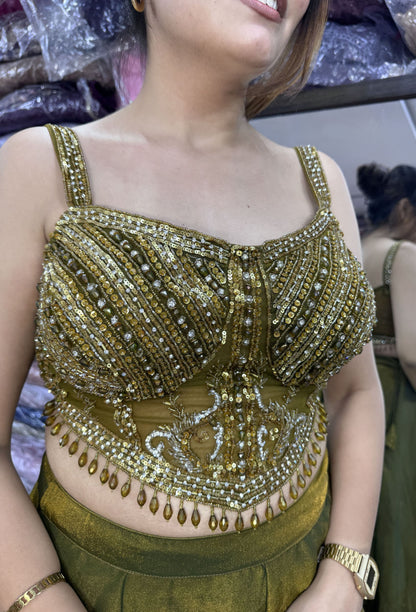 Shimmer Georgette Corset Lehenga Choli with Handwork Choker Dupatta