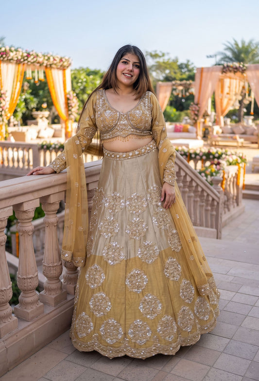 Dual Tone Lehenga Choli with Dupatta and Full Sleeves