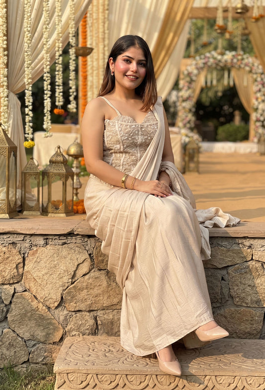 Cord-Set Spaghetti Blouse with Ready to Wear Drape Saree