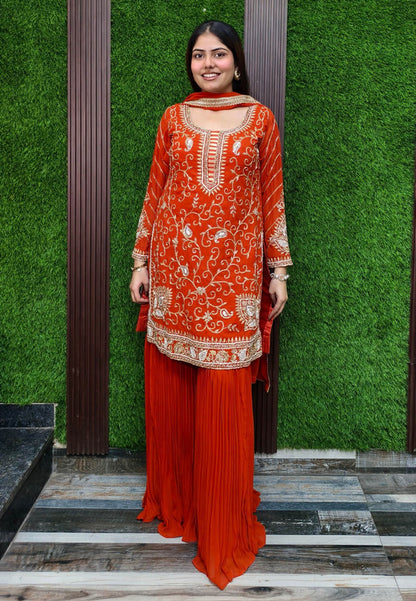 Designer Heavy Mirror Work and Hand Beaded Embroidery Sharara Suit with Georgette Duppatta