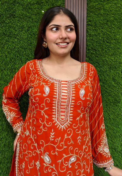 Designer Heavy Mirror Work and Hand Beaded Embroidery Sharara Suit with Georgette Duppatta