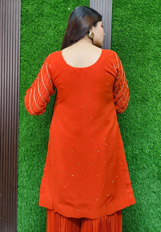Designer Heavy Mirror Work and Hand Beaded Embroidery Sharara Suit with Georgette Duppatta