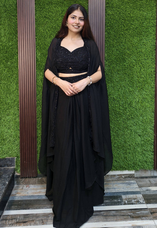 3 Piece Indo Western Dress with Separate Cape and with Hand Work Blouse