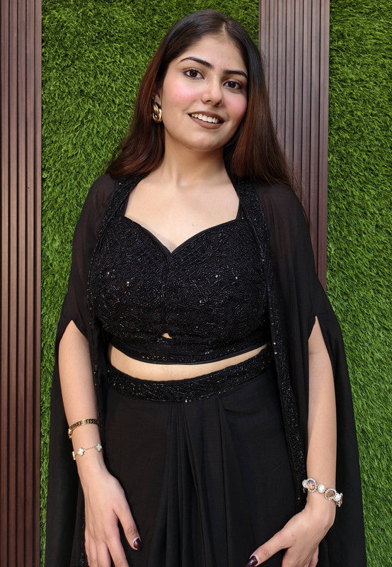 3 Piece Indo Western Dress with Separate Cape and with Hand Work Blouse