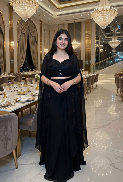 3 Piece Indo Western Dress with Separate Cape and with Hand Work Blouse