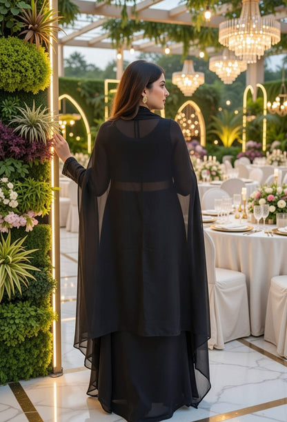 3 Piece Indo Western Dress with Separate Cape and with Hand Work Blouse