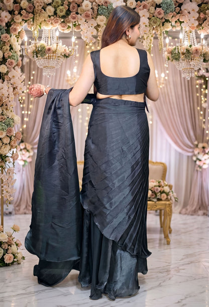 Styling Indo Western Dress with Hand Embellished Crop Top and Drape Connected Skirt