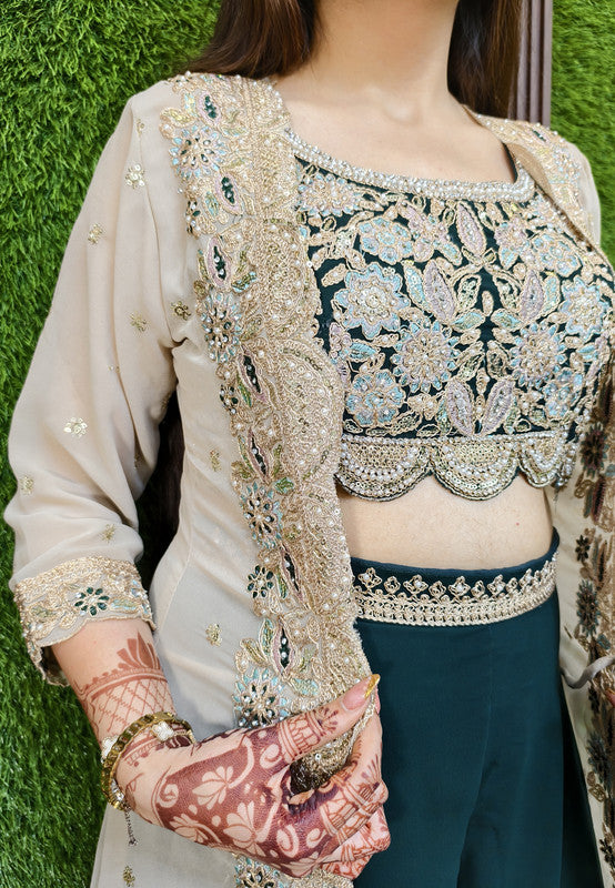 3 Piece Indo Western Contrast Separate Cape Shrug Dress in Georgette with Palazzo Bottom