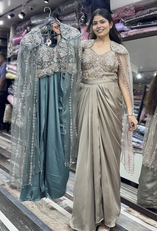 Girlish Indo-Western Crop Top & Tulip Style Skirt Set