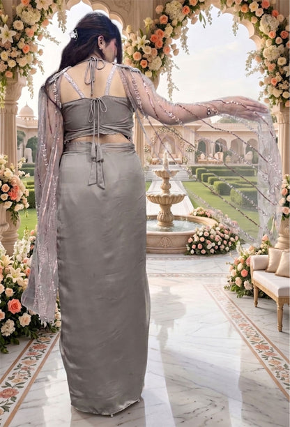 Girlish Indo-Western Crop Top & Tulip Style Skirt Set