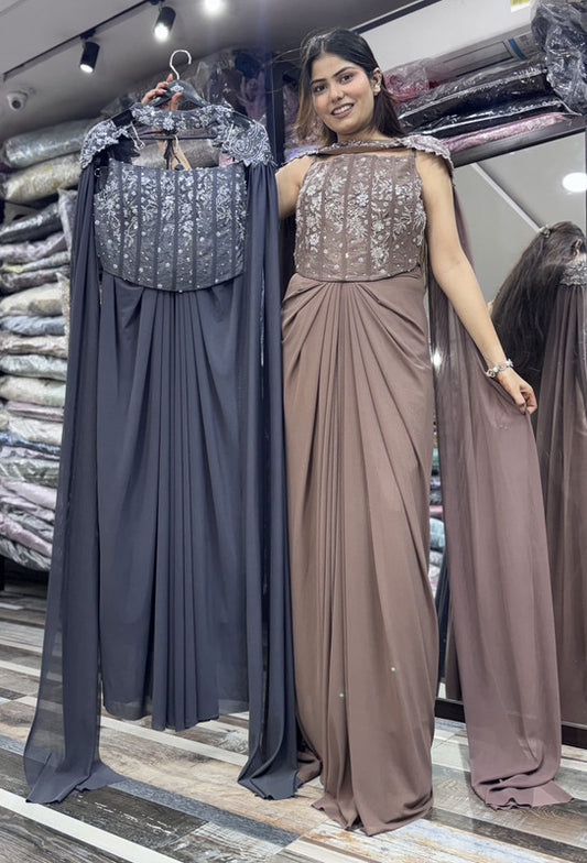 Corset Style Indo-Western Dress with Tulip Skirt & Elegant Cape