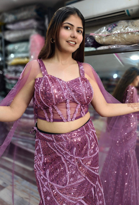 Designer Hand Embellished Corset Style Fish Cut Lehenga Choli with Full Falling Sleeves