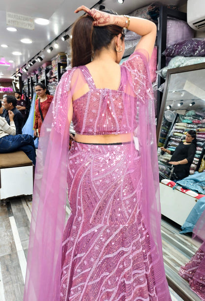 Designer Hand Embellished Corset Style Fish Cut Lehenga Choli with Full Falling Sleeves