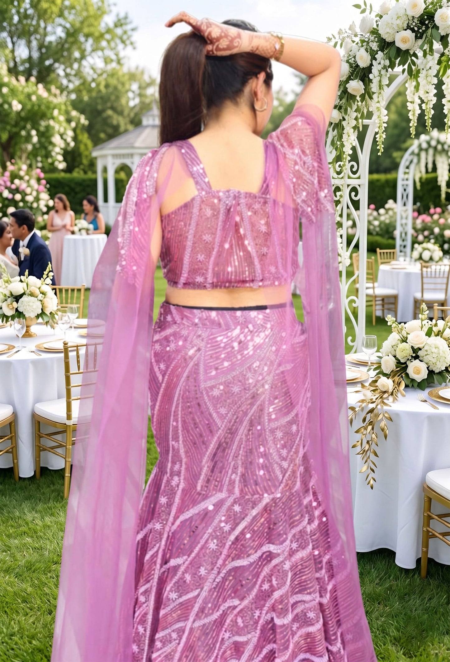 Designer Hand Embellished Corset Style Fish Cut Lehenga Choli with Full Falling Sleeves