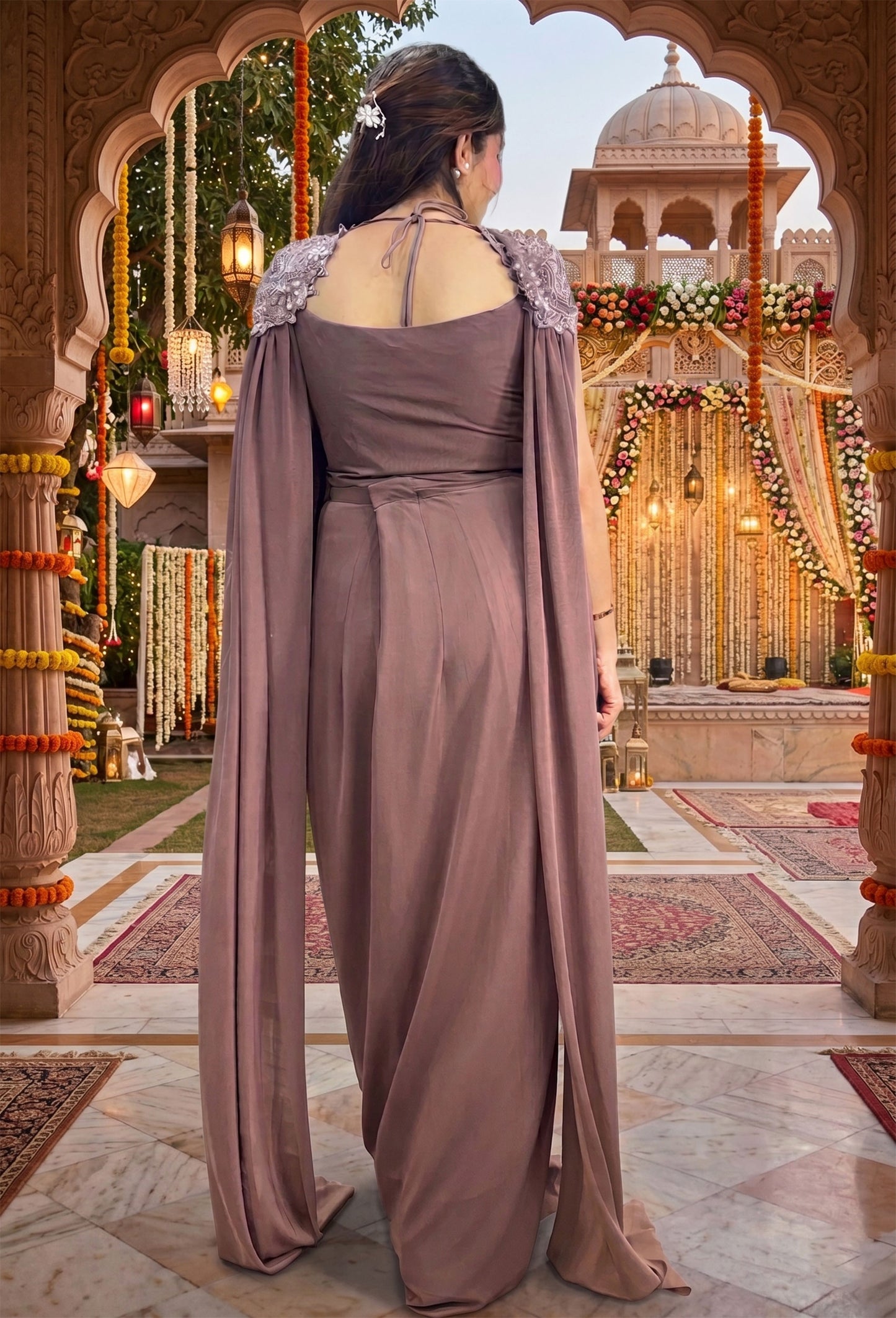 Corset Style Indo-Western Dress with Tulip Skirt & Elegant Cape