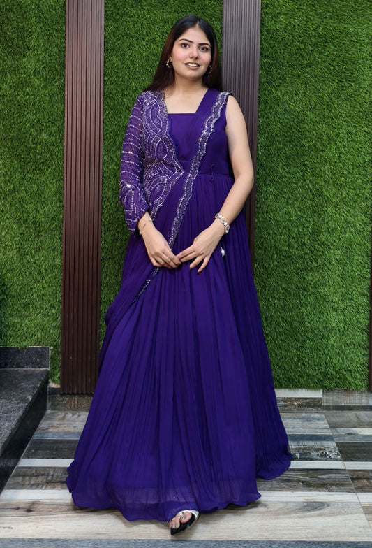 Drape Style Georgette Anarkali Dress with Swarovski Work Embellishments
