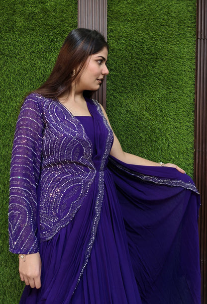 Drape Style Georgette Anarkali Dress with Swarovski Work Embellishments