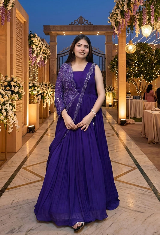 Drape Style Georgette Anarkali Dress with Swarovski Work Embellishments