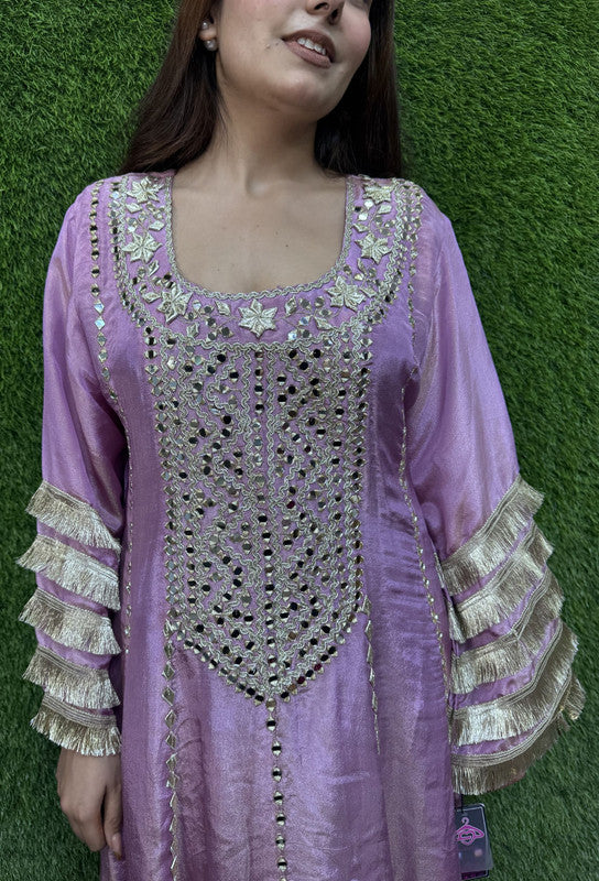 Mirror Work Anarkali Dress with Shimmer Tissue Dupatta