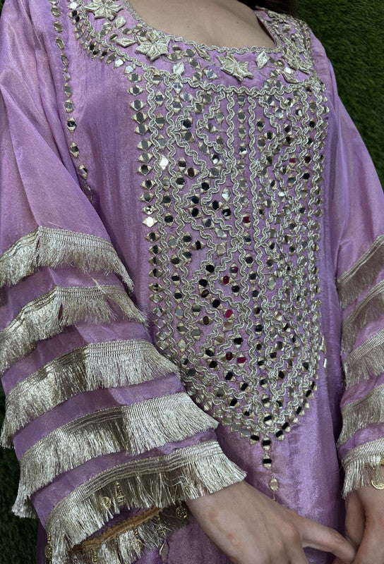 Mirror Work Anarkali Dress with Shimmer Tissue Dupatta