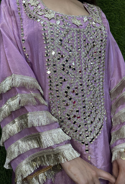 Mirror Work Anarkali Dress with Shimmer Tissue Dupatta