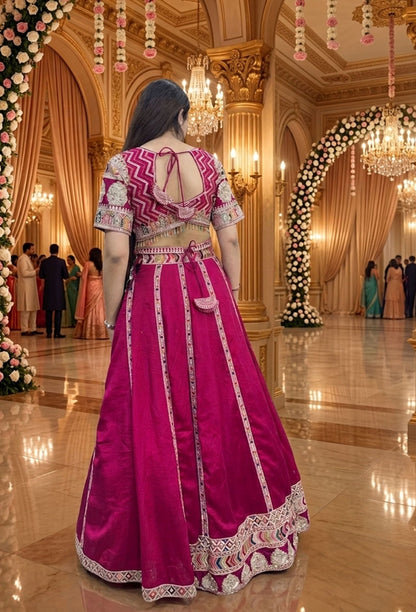 Sabyasachi Inspired Silk Anarkali Lehenga with Elegant Multi Embroidery & Silk Dupatta
