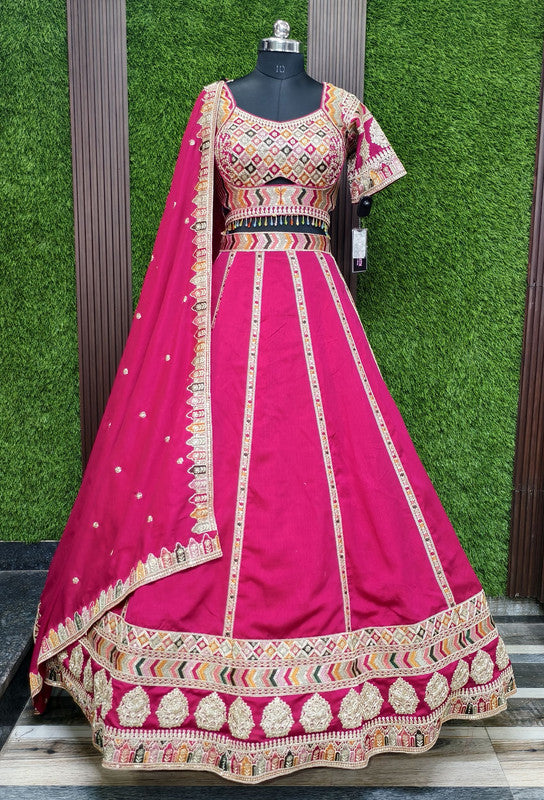 Sabyasachi Inspired Silk Anarkali Lehenga with Elegant Multi Embroidery & Silk Dupatta