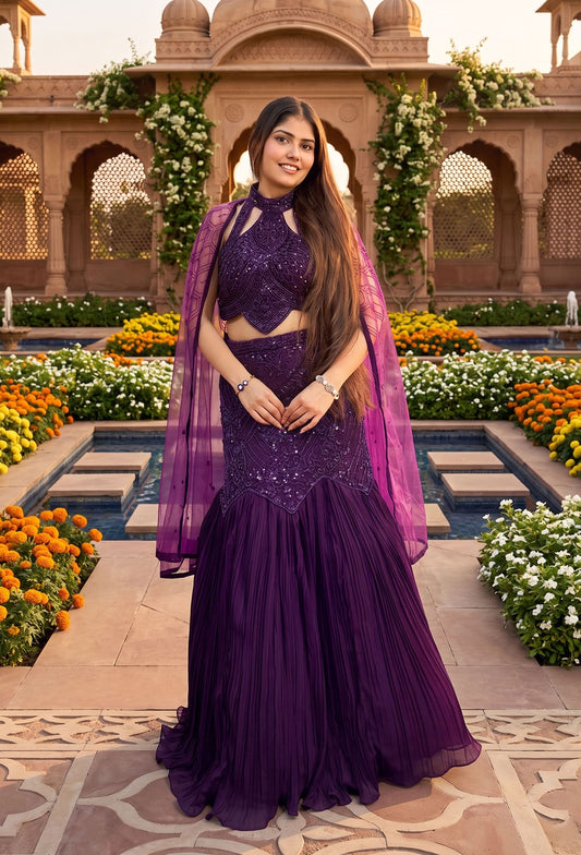 Halter Neck Style Fish Cut Dress with Separate Cape