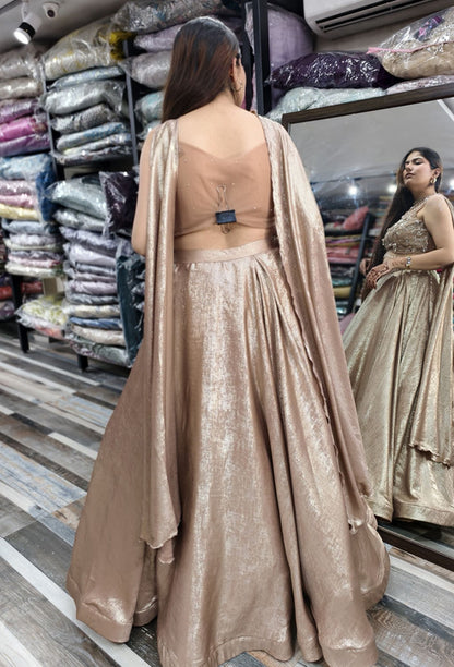 Full Embellished Spaghetti Style Blouse with Shimmer Two-Tone Flared Lehenga