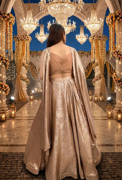 Full Embellished Spaghetti Style Blouse with Shimmer Two-Tone Flared Lehenga