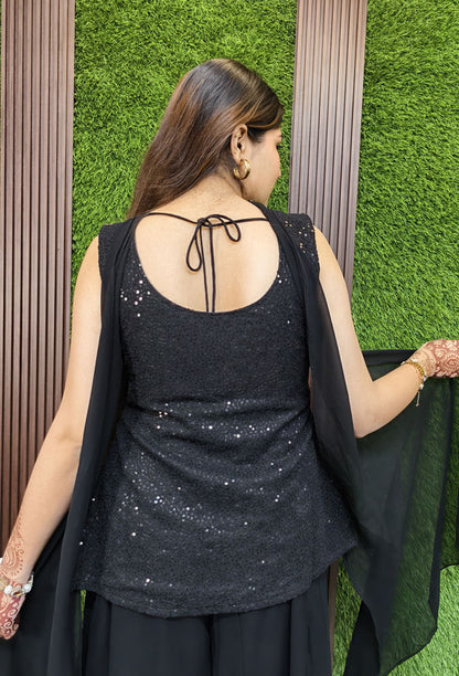 Threadwork Multi-Embroidered Corset with Georgette Plazo & Handwork Choker Dupatta