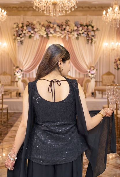 Threadwork Multi-Embroidered Corset with Georgette Plazo & Handwork Choker Dupatta
