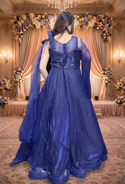 Imported Shimmer Indo-Western Gown with Applique Embellished Design