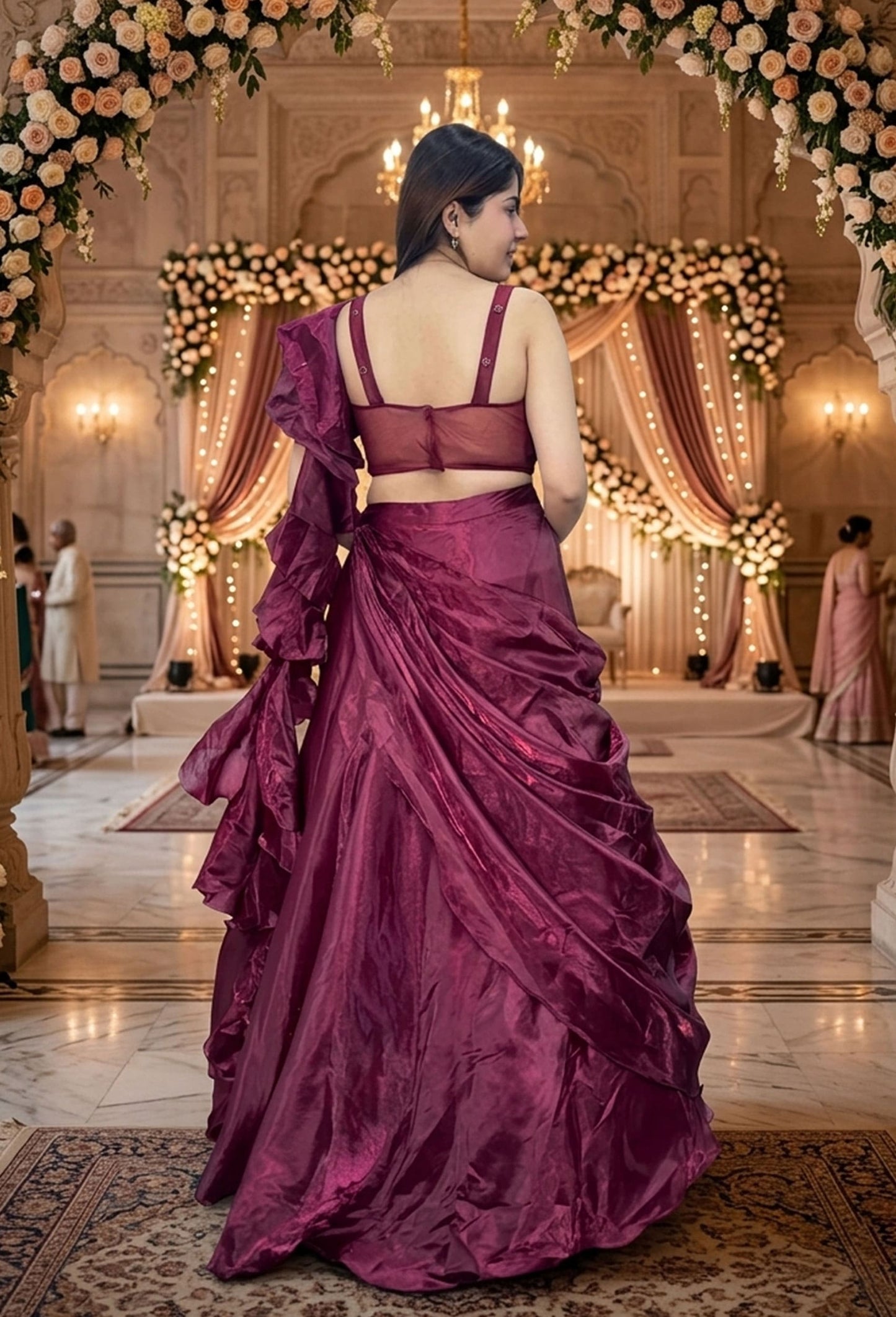 Designer Corset Lehenga Set with Embellished Choli & Organza Drape Silhouette